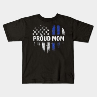 Thin Blue Line Heart Proud Mom Police Officer Cop Kids T-Shirt